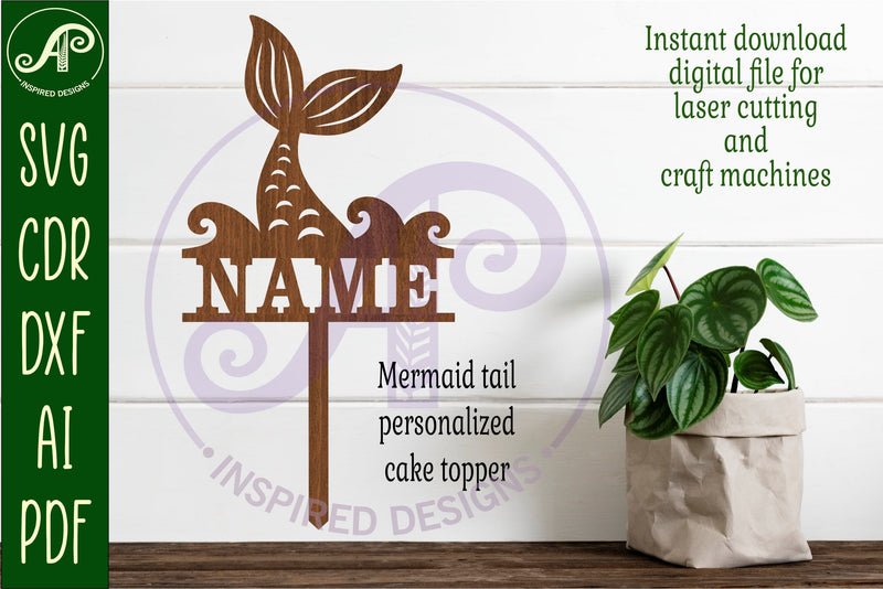 Personalized Mermaid tail cake topper SVG laser cut - So Fontsy