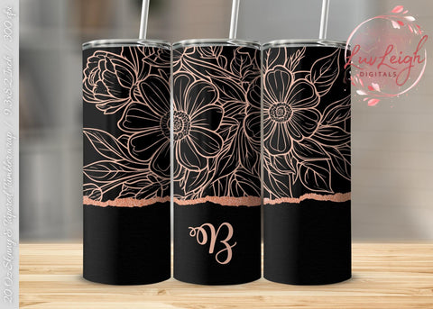 Personalized Minimalist Flowers on Black Tumbler wrap png Sublimation Luvleigh Digitals 