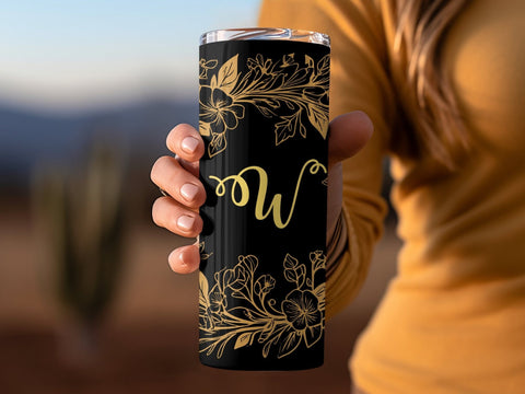 Personalized Minimalist Flowers on Black Tumbler wrap png Sublimation Luvleigh Digitals 