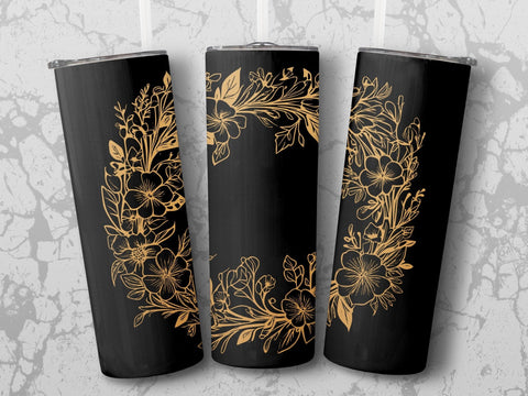 Personalized Minimalist Flowers on Black Tumbler wrap png Sublimation Luvleigh Digitals 