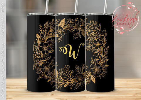 Personalized Minimalist Flowers on Black Tumbler wrap png Sublimation Luvleigh Digitals 