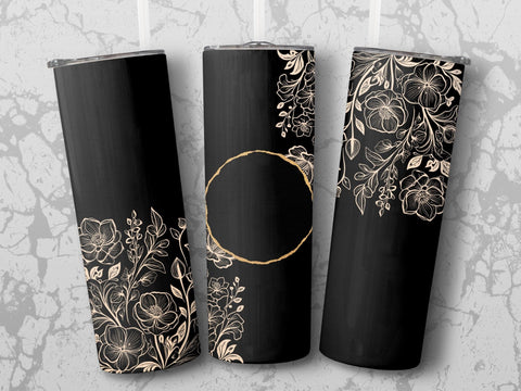 Personalized Minimalist Flowers on Black Tumbler wrap png Sublimation Luvleigh Digitals 