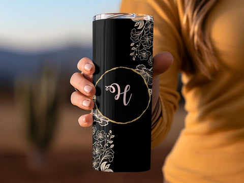 Personalized Minimalist Flowers on Black Tumbler wrap png Sublimation Luvleigh Digitals 