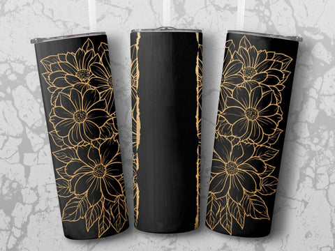 Personalized Minimalist Flowers on Black Tumbler wrap png Sublimation Luvleigh Digitals 