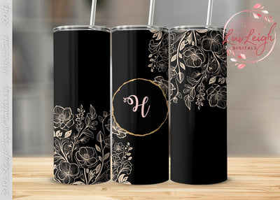 Personalized Minimalist Flowers on Black Tumbler wrap png Sublimation Luvleigh Digitals 