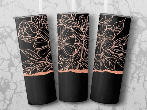 Personalized Minimalist Flowers on Black Tumbler wrap png Sublimation Luvleigh Digitals 