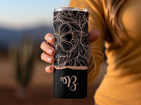 Personalized Minimalist Flowers on Black Tumbler wrap png Sublimation Luvleigh Digitals 