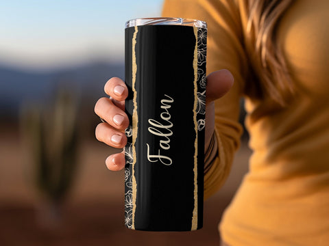 Personalized Minimalist Flowers on Black Tumbler wrap png Sublimation Luvleigh Digitals 