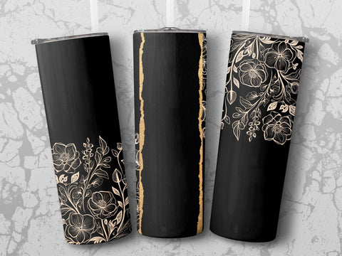 Personalized Minimalist Flowers on Black Tumbler wrap png Sublimation Luvleigh Digitals 