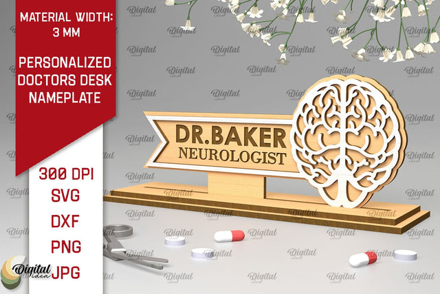 Personalized Neurologist Doctors Desk Nameplate Laser Cut SVG Evgenyia Guschina 