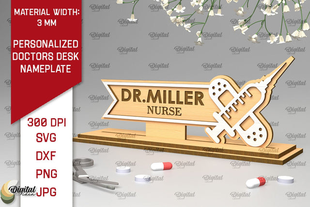 Personalized Nurse Doctors Desk Nameplate Laser Cut SVG Evgenyia Guschina 