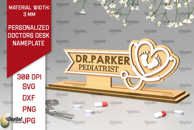 Personalized Pediatrist Doctors Desk Nameplate Laser Cut SVG Evgenyia Guschina 