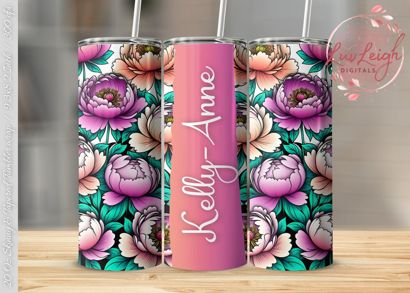 Personalized Peonies Flowers Tumbler wrap png Sublimation Luvleigh Digitals 