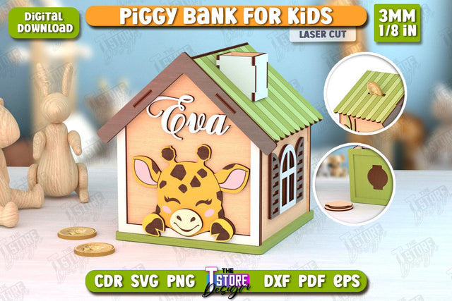 Personalized Piggy Bank Laser Cut | Animals Design | Money Box | Kids Design | CNC File SVG The T Store Design 