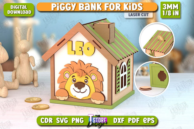Personalized Piggy Bank Laser Cut | Animals Design | Money Box | Kids Design | CNC File SVG The T Store Design 