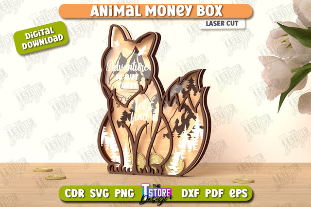 Personalized Piggy Bank Laser Cut | Animals Design | Money Box | Kids Design | CNC File SVG The T Store Design 