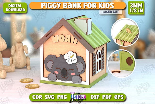 Personalized Piggy Bank Laser Cut | Animals Design | Money Box | Kids Design | CNC File SVG The T Store Design 