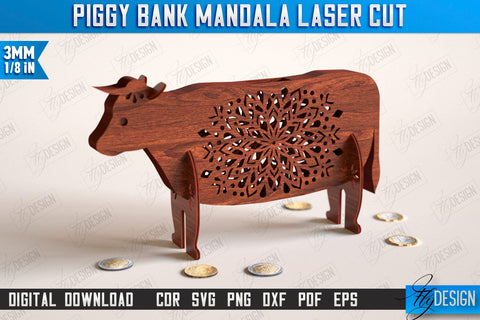Personalized Piggy Bank Laser Cut Bundle | Animals Design | Money Box | Mandala | CNC Files SVG Fly Design 