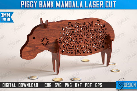 Personalized Piggy Bank Laser Cut Bundle | Animals Design | Money Box | Mandala | CNC Files SVG Fly Design 