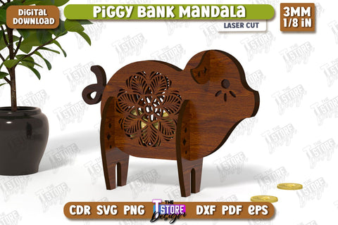 Personalized Piggy Bank Laser Cut Bundle | Animals Design | Money Box | Mandala | CNC Files SVG The T Store Design 
