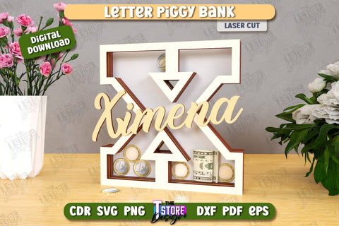 Personalized Piggy Bank Laser Cut Bundle | Letters | Money Box | Alphabet | CNC Files SVG The T Store Design 