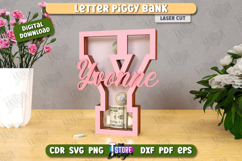 Personalized Piggy Bank Laser Cut Bundle | Letters | Money Box | Alphabet | CNC Files SVG The T Store Design 