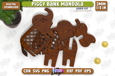 Personalized Piggy Bank Laser Cut | Elephant Design | Money Box | Mandala | CNC File SVG The T Store Design 