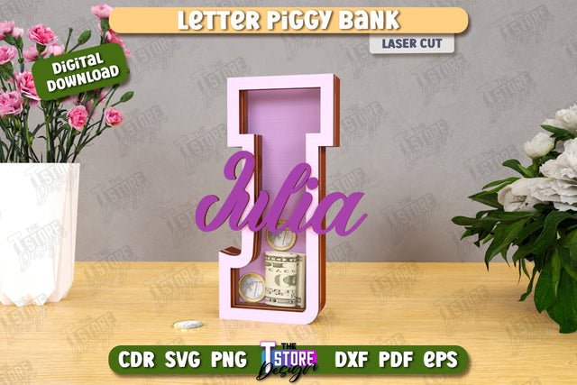 Personalized Piggy Bank Laser Cut | Letters | Money Box | Alphabet | CNC File SVG The T Store Design 