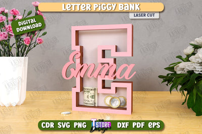 Personalized Piggy Bank Laser Cut | Letters | Money Box | Alphabet | CNC File SVG The T Store Design 
