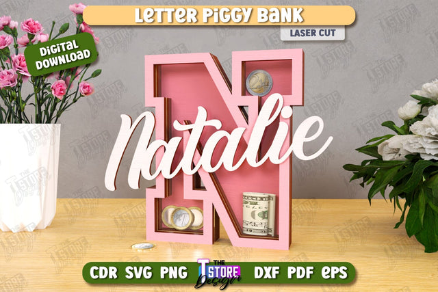 Personalized Piggy Bank Laser Cut | Letters | Money Box | Alphabet | CNC File SVG The T Store Design 