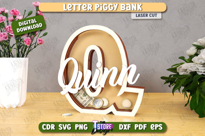 Personalized Piggy Bank Laser Cut | Letters | Money Box | Alphabet | CNC File SVG The T Store Design 