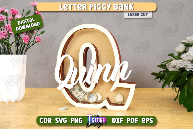 Personalized Piggy Bank Laser Cut | Letters | Money Box | Alphabet | CNC File SVG The T Store Design 