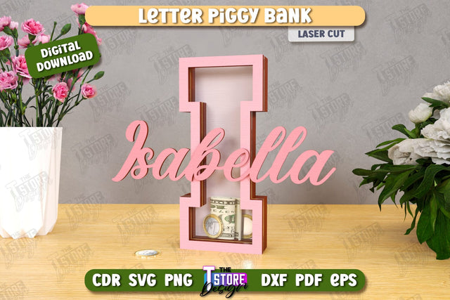 Personalized Piggy Bank Laser Cut | Letters | Money Box | Alphabet | CNC File SVG The T Store Design 