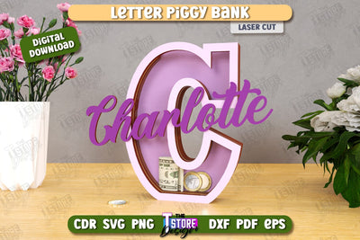 Personalized Piggy Bank Laser Cut | Letters | Money Box | Alphabet | CNC File SVG The T Store Design 