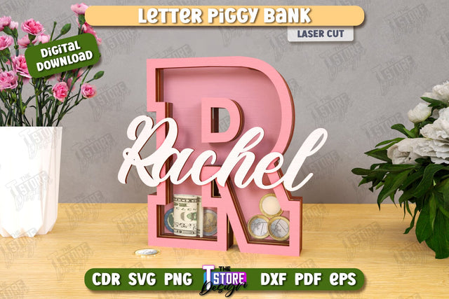Personalized Piggy Bank Laser Cut | Letters | Money Box | Alphabet | CNC File SVG The T Store Design 