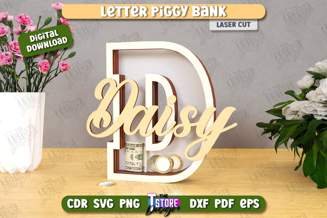 Personalized Piggy Bank Laser Cut | Letters | Money Box | Alphabet | CNC File SVG The T Store Design 