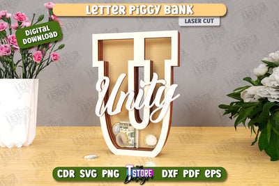 Personalized Piggy Bank Laser Cut | Letters | Money Box | Alphabet | CNC File SVG The T Store Design 
