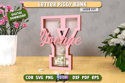 Personalized Piggy Bank Laser Cut | Letters | Money Box | Alphabet | CNC File SVG The T Store Design 