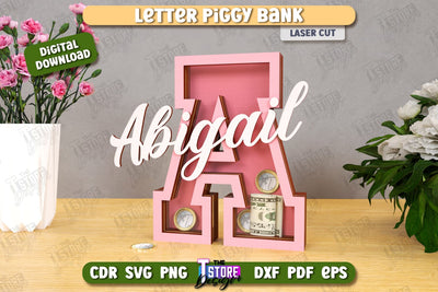Personalized Piggy Bank Laser Cut | Letters | Money Box | Alphabet | CNC File SVG The T Store Design 