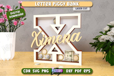 Personalized Piggy Bank Laser Cut | Letters | Money Box | Alphabet | CNC File SVG The T Store Design 