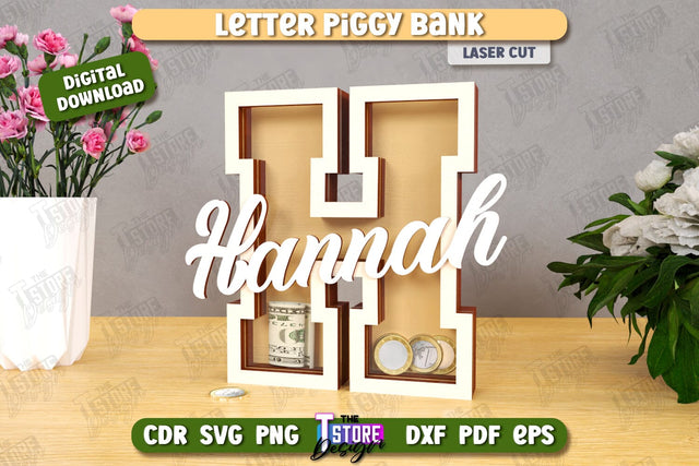 Personalized Piggy Bank Laser Cut | Letters | Money Box | Alphabet | CNC File SVG The T Store Design 