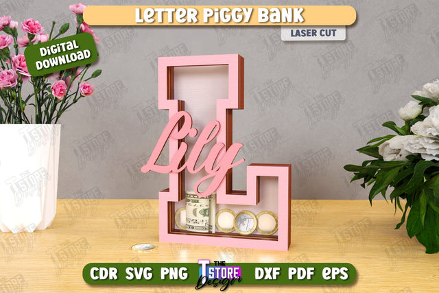 Personalized Piggy Bank Laser Cut | Letters | Money Box | Alphabet | CNC File SVG The T Store Design 