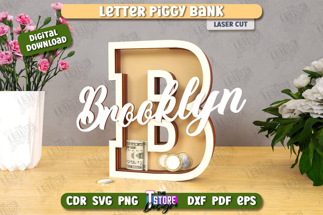 Personalized Piggy Bank Laser Cut | Letters | Money Box | Alphabet | CNC File SVG The T Store Design 