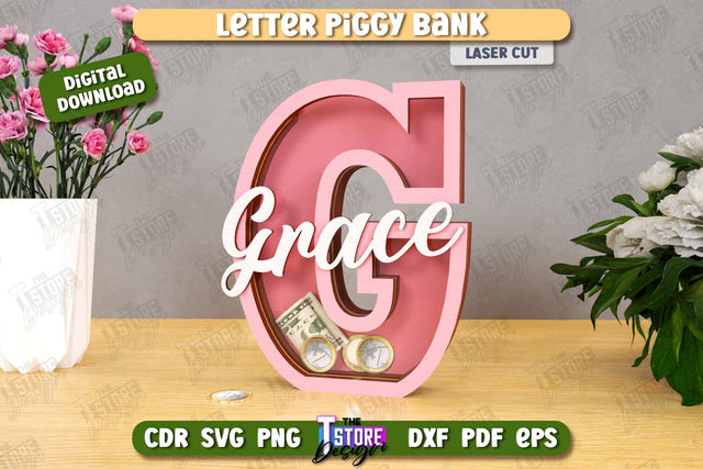 Personalized Piggy Bank Laser Cut | Letters | Money Box | Alphabet | CNC File SVG The T Store Design 
