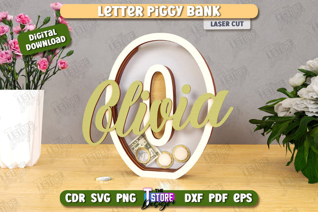 Personalized Piggy Bank Laser Cut | Letters | Money Box | Alphabet | CNC File SVG The T Store Design 