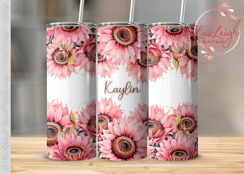 Personalized Pink Sunflowers Tumbler wrap png Sublimation Luvleigh Digitals 