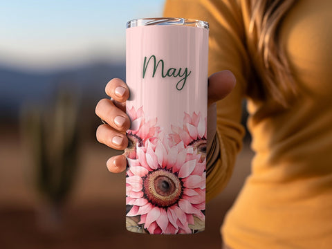 Personalized Pink Sunflowers Tumbler wrap png Sublimation Luvleigh Digitals 