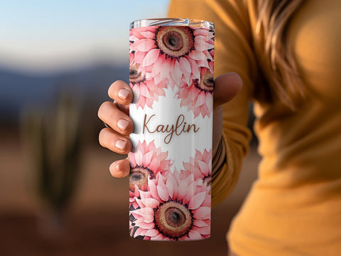 Personalized Pink Sunflowers Tumbler wrap png Sublimation Luvleigh Digitals 