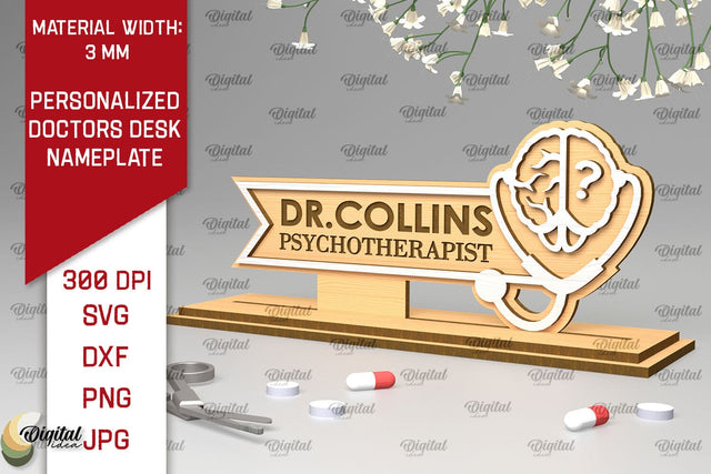 Personalized Psychotherapist Doctors Desk Nameplate Lasercut SVG Evgenyia Guschina 