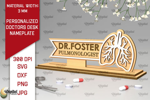 Personalized Pulmonologist Doctors Desk Nameplate Laser Cut SVG Evgenyia Guschina 